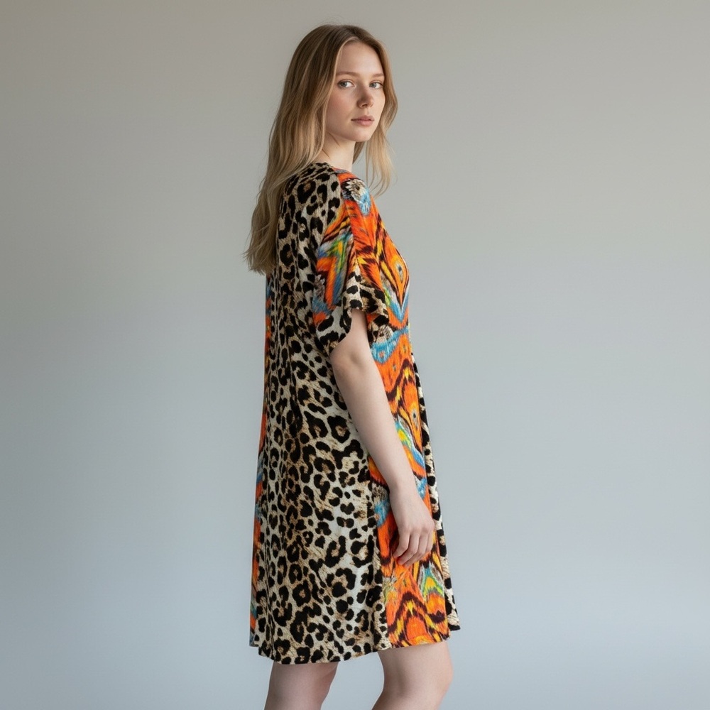 Ivy Jane Leopard Print Chiffon Dress Cover-up Sheer Bohemian Colorful Size Small - Picture 3 of 16